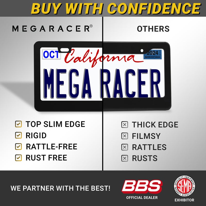 Mega Racer Premium Matte Black License Plate Frames â€“ 2 Pack, Rust-Free Stainless Steel, Rattle-Free, Universal with Screw Caps, Slim-Top Design, Thin Rigid Metal Front & Rear Car Tag Holders - for Men & Women - Image 5